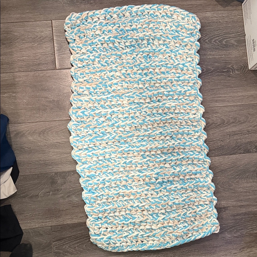 Handmade Blue and White Knit Blanket